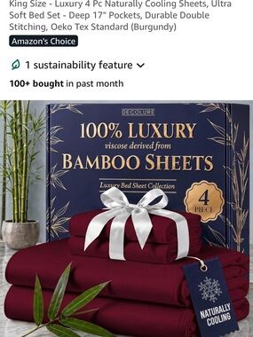 Burgundy Bamboo Sheet Set - 4-Piece King